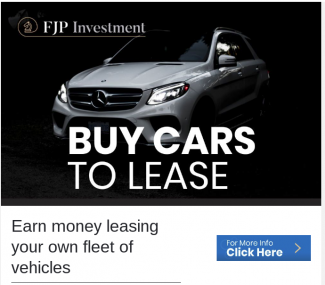 White car on dark background with text saying: Buy Cars to Lease