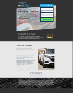 Image showing website form top right, with an image of cars bottom right. With text down the left hand side.