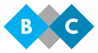 Logo with blue and grey squares with the letters B &amp; C overlayed