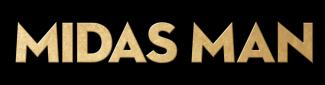 Logo for Midas Man, in gold lettering on a black background.